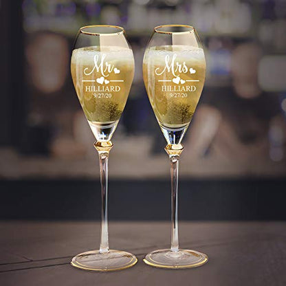 Mr and Mrs Wedding Toasting Champagne Flutes, Set of 2, Laser engraved Tosting Flutes Engraved Personalized Glasses for Bride and Groom - color: Wedding-13, style: Only Glasses