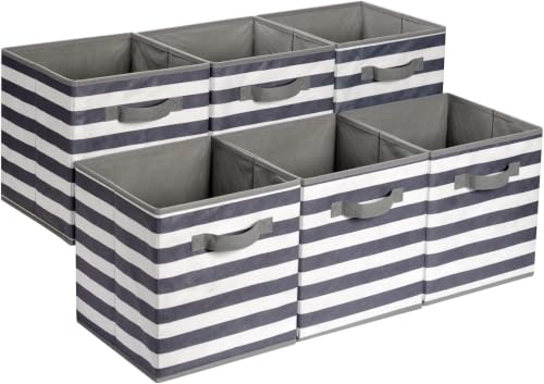 Amazon Basics Collapsible Fabric Storage Bins with Handles, Cube Organizer for Home Organization, White/Light Grey Stripe, 10.5"x10.5"x11" (Pack of 30) - color: White/ Light Grey Stripe, size: 10.5"x10.5"x11" (Pack of 30)