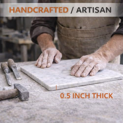Marble Cheese & Pastry Cutting Board, 16 x 12 Inch, White | Natural Carrara Marble, Serving Tray, For Dough, Bread, Pizza, Charcuterie, Heavy, Non-Slip - color: White, size: 16"L x 12"W
