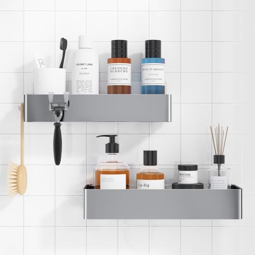 Kitsure Shower Caddy Adhesive, Stylish Shower Organizer, Large, Silver Grey | 2 Pack Shower Shelf for Inside Shower, 100% Rustproof Metal Shelves, No-Drill Bathroom Organizers and Storage - color: Silver Grey, size: Large