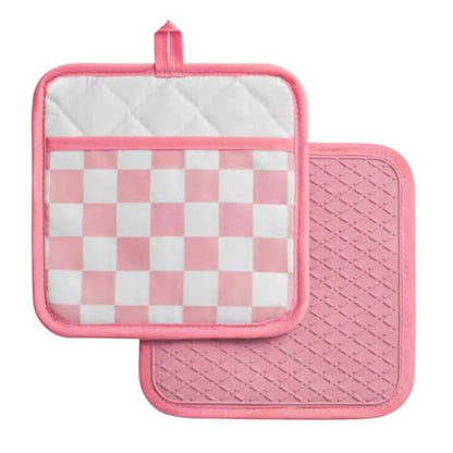 Ohocut Pink Checkered Pot Holder, Checkerboard Potholders for Kitchen, Silicone Pot Holders with Pocket for Kitchen Clearance 2 Pack Set, Hot Pads and Oven Mitts for Cooking Baking - color: Pink