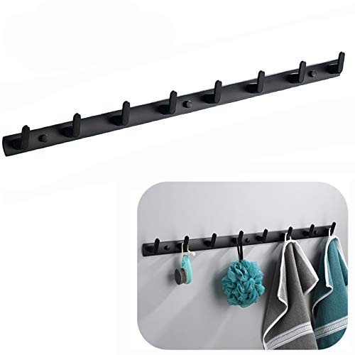 Wall Mounted Coat Rack, 8 Hooks, 29.7"x1.3", Modern, Black | Space Aluminum, Rustproof, for Hallway, Entryway, Hanging Holder for Clothes, Towel, Backpack, 40 lbs Capacity, Easy Install - size: 8 Hooks