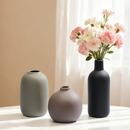 Small Ceramic Vase, Valentine's Day Vase, Modern Farmhouse Rustic Neutral Flower Vases for Dried Fresh Flowers, Home Decor Vases for Living Room, Entryway Table Decor, Kitchen, Shelf Decor (Set of 3)