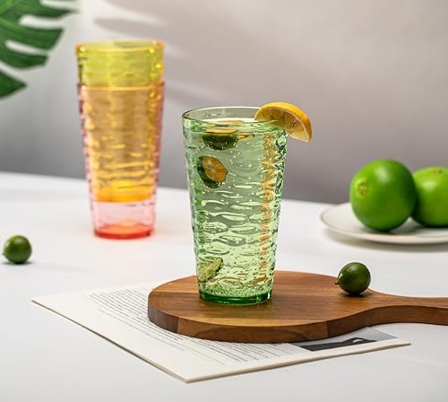 20-ounce Plastic Tumblers, Acrylic Drinking Glasses High-Balls, set of 6 Multicolor Reusable Plastic Cups, Stackable, BPA-Free, Shatter-Proof, Dishwasher-Safe - color: Multicolor
