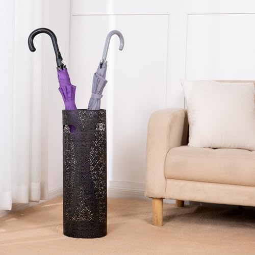 21 inch Heavy Duty Metal Umbrella Stand - Durable Storage Holder for Umbrellas - Indoor and Outdoor Use - Stylish and Modern Organizer for Entryways. (Black Lace) - color: Black Lace