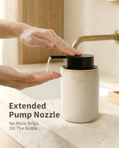 BosilunLife Lotion Pump Dispenser for Bathroom, Kitchen | Hand Soap Dispenser Bathroom Ceramic Dish Liquid Soap Dispenser (Greige with Speckle, Liquid Pump) - color: Greige-1 Pack