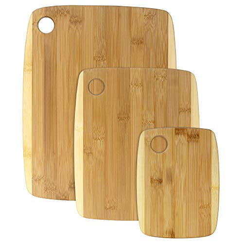 Totally Bamboo 3-Piece Two-Tone Bamboo Cutting Board Set – Reversible Kitchen Boards for Chopping & Serving Cheese, Meat, Vegetables & More