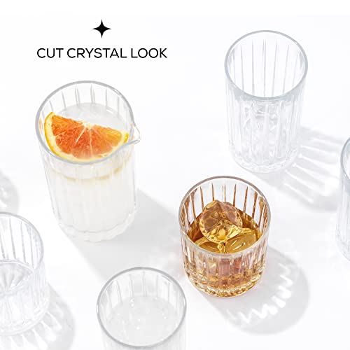 JoyJolt Drinking Glasses Set of 8, Alina Ribbed Glassware. 12oz Rocks Glass and 14oz Highball Glass set. Cocktail Glasses, Iced Coffee Cup or Water cups. Heavy Base Glassware Set - style: Fluted Glasses