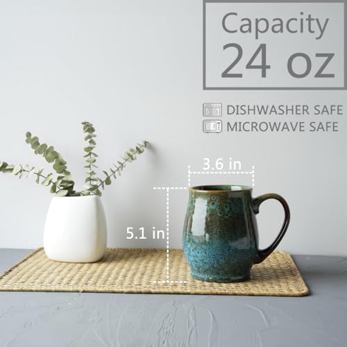 Bosmarlin Extra Large Ceramic Coffee Mug, 24 Oz, Dishwasher and Microwave Safe, Big Oversized Tea Cup, Reactive Glaze (Blue) - color: Blue