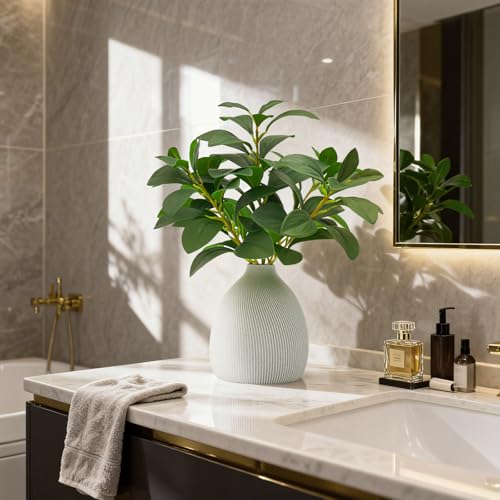 Cikuco 16.5" Artificial Eucalyptus Stems Potted Plant Faux Desk Plants,Real-Touch Greenery Stems with Vase, Fake Potted Plant for Farmhouse Home Office Decor