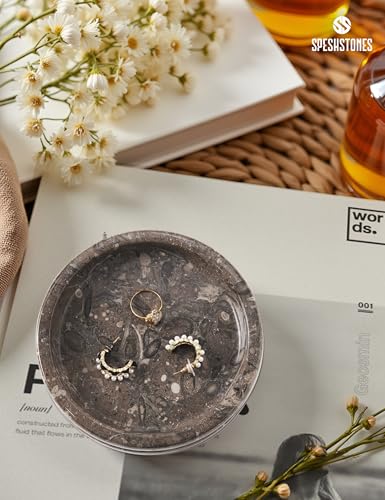 Marble Jewelry Dish, 5" Handmade Trinket Ring Tray | Handmade Stone holder for earrings, necklaces, keys & candles, Catchall dish for vanity, nightstand & gift for women - color: Oceanic
