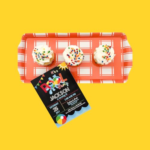 Orange Plaid Melamine Serving Tray with Handles Vibrant Seasonal Platter | By Sprinkles & Confetti Lightweight Shatter-Resistant BPA-Free Holidays Appetizers Parties Entertaining Food Displays - color: Orange Plaid