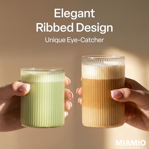 MIAMIO - Drinking Glasses Set of 8 / Water Glasses (9.5 oz) - Senita | Glass drinkware for water, juice, matcha and cocktails, drinking glass set for everyday use at home - dishwasher safe
