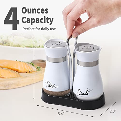 Salt and Pepper Shakers Set | Stainless Steel with Glass Bottle for Table, RV, Camp, BBQ, Set of 2, White - color: White