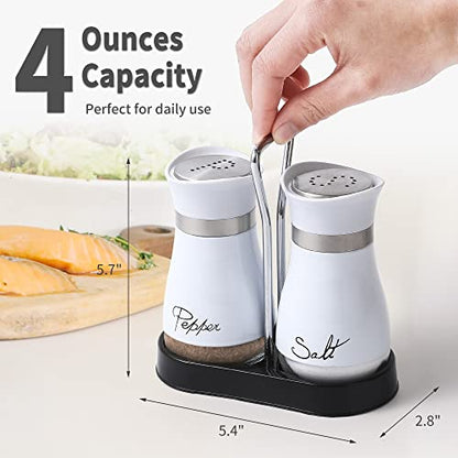 Salt and Pepper Shakers Set | Stainless Steel with Glass Bottle for Table, RV, Camp, BBQ, Set of 2, White - color: White