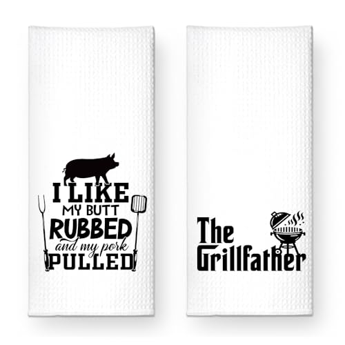 The Grillfather Kitchen Towels 2 Pack, BBQ Grilling Kitchen Towels Set for Men Women, Funny Birthday Home Warming Gifts for Men Husband Dad Boyfriend Friend, for Dad - color: The Grillfather