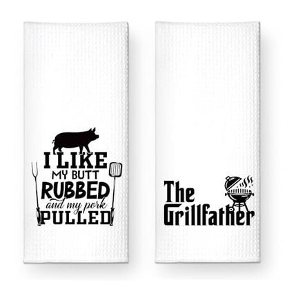 The Grillfather Kitchen Towels 2 Pack, BBQ Grilling Kitchen Towels Set for Men Women, Funny Birthday Home Warming Gifts for Men Husband Dad Boyfriend Friend, for Dad - color: The Grillfather