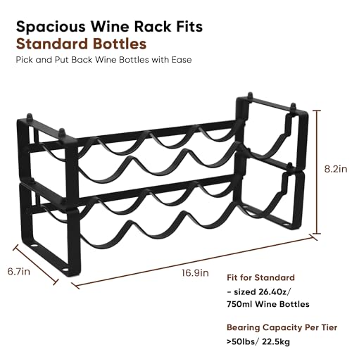 Wine Rack for Countertop – Stackable Freestanding Bottle Organizer for Kitchen, Pantry, Bar Cabinet & Small Spaces – Compact Metal Shelf & Modular Storage Stand (2 Tier) - size: 2-Tier