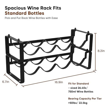 Wine Rack for Countertop – Stackable Freestanding Bottle Organizer for Kitchen, Pantry, Bar Cabinet & Small Spaces – Compact Metal Shelf & Modular Storage Stand (2 Tier) - size: 2-Tier