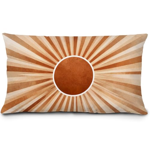 Orange Boho Sun Pillow Cover 12x20 Inches,Modern Bohemian Abstract Sunshine Decoration for Bedroom Living Rooms,Retro Boho Sunshine Lumbar Cushion Cover for Couch Bed - color: Boho Sun, size: 20" x 12" (Pack of 1)