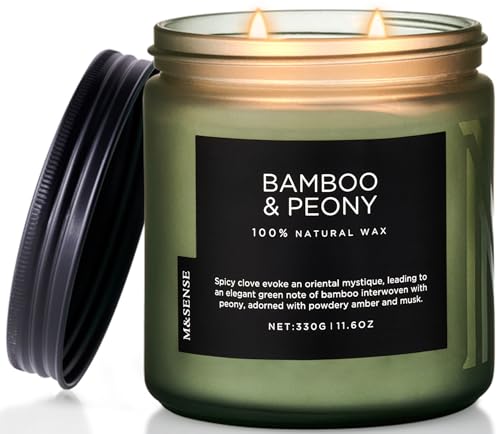 M&SENSE Bamboo Peony Scented Candles for Home, 11.6oz Organic Soy Wax | 70 Hours Slow Burning, Natural Non Toxic, Aromatherapy Jar Candle, Home Fragrance Gifts for Stress Relief Relaxation - color: Bamboo Peony, size: Medium Jar