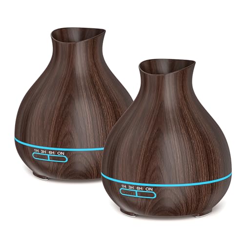 Aromatherapy Essential Oil Diffusers,2 PCS 550ml High Mist Output Humidifiers for Large Room, Home, Waterless Auto-Off, 7 Color LED Lights Cool Mist Humidifier Ultrasonic Diffusers - color: 2 X Dark Brown