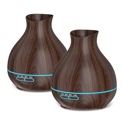 Aromatherapy Essential Oil Diffusers,2 PCS 550ml High Mist Output Humidifiers for Large Room, Home, Waterless Auto-Off, 7 Color LED Lights Cool Mist Humidifier Ultrasonic Diffusers - color: 2 X Dark Brown