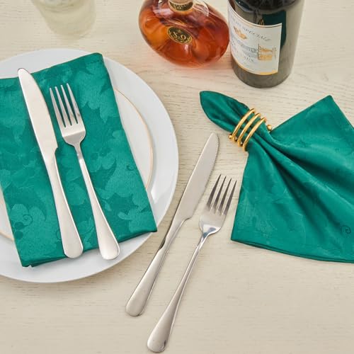 Dark Green Jacquard 17x17 Square Polyester Cloth Napkins Set of 8 | Waterproof, Stain Resistant, Shrink Proof, Washable, fabric, Outdoor, Reusable, Dining, Wedding, Kitchen, Party, Christmas - color: Dark Green