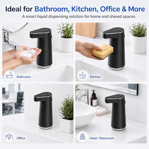 Automatic-Soap-Dispenser, 300ml Touchless Soap Dispenser with USB-C Rechargeable 1200mAh Battery, 4 Adjustable Levels, IPX5 Waterproof Liquid Soap Dispenser for Bathroom Kitchen Office, Black