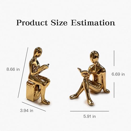 Gold Bookends,Gold Book Ends,Decorative Bookend – Modern Ceramic Bookends for Shelves, Perfect for Modern Home Decor, Office, and Living Room Shelf Display