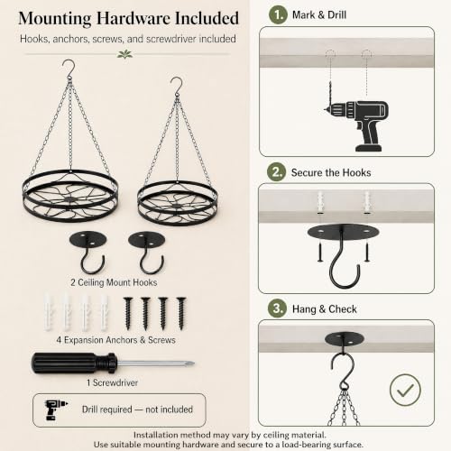 Kingrol 2 Pack Hanging Plant Holders Indoor, Metal Hanging Plant Holder, Heavy Duty 22 lbs Powder Coated Rust Resistant Hanging Planter Basket with Chains for Indoor Plants Decor