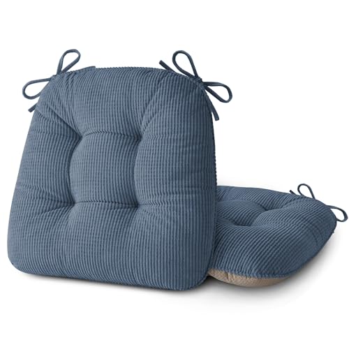 ELFJOY Dining Chair Cushions Set of 2 Non Slip 18"X18"X3" Light Blue | Thick,Textured Fabric, with Ties, Tufted, Large, for Kitchen, Dining Room, Indoor, Bedroom, Living Room, Office, Comfortable - color: Light Blue