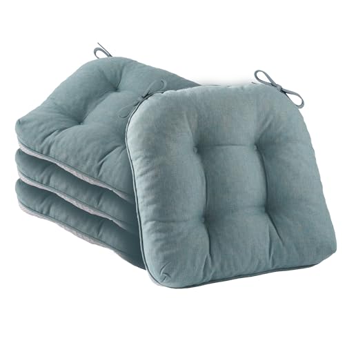 Battilo Dining Chair Cushions Set of 4, 15.5"x15.5"x4", Dusty Blue | Seat Cushions for Kitchen Chairs with Non-Slip Backing, Indoor/Outdoor Waterproof Chair Seat Pads with Ties, Machine Washable - color: Grayish Blue, size: 4 Count(Pack of 1)