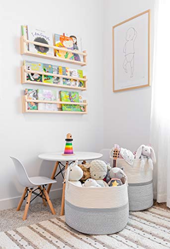 OrganiHaus Round Toy Basket & Blanket Basket, Cotton Rope 20x13" | Striped Gray - Round Cotton Rope Basket, 20x13" - color: Striped Gray, size: Wide