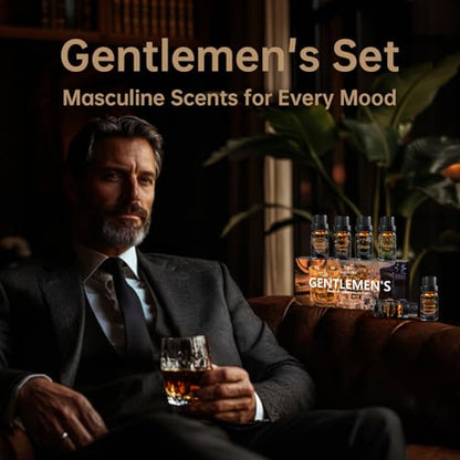 Men Essential Oils Set for Diffusers for Home, 6x10ml Scented Oil | Masculine Essential Oil for Candle Making, Aromatherapy Gift Set for Men, Mahogany, Sandalwood,Cologne,Smoke Vanilla, Leather