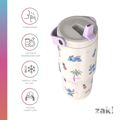 Zak Designs Disney Stitch Siply 20oz Leak-Proof Straw Insulated Tumbler | BPA Free, Stainless Steel, Handle, Cupholder Friendly, Dishwasher Safe, Kids Water Bottle, Reuseable For School, Home, Travel - color: Lilo and Stitch