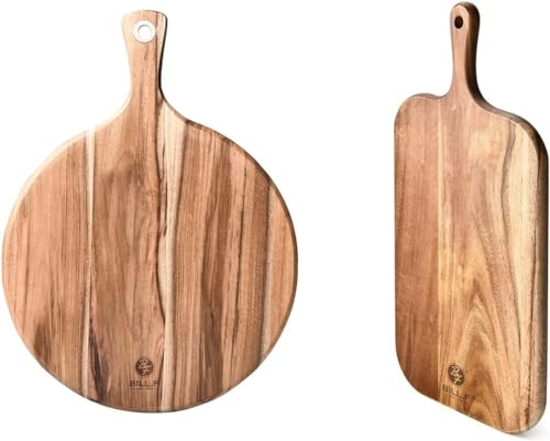 BILL.F Wood Cutting Board for Kitchen Set of 2 Cutting Board Wood with Handle for Meat,Cheese Board,Vegetables, Bread,Charcuterie - Decorative Wooden Serving Board for Kitchen and Dining Room - style: Round+Square