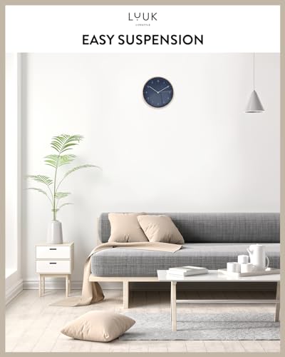 Modern Silent Quartz Wall Clock, 10in, Dark Blue & Gold | Royal color, Non-ticking, Analog, Easy-to-read display, Battery operated, Simple & Elegant, Housewarming gift - color: Dark Blue, 10"