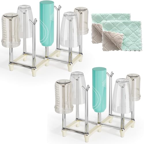 Marbrasse Retractable Cup Drying Rack, Drinking Glass and Sports Bottle Drainer Stand, Plastic Bag Dryer with Non-Slip Bottom for Kitchen Countertop, 2p - White - color: 2p-white