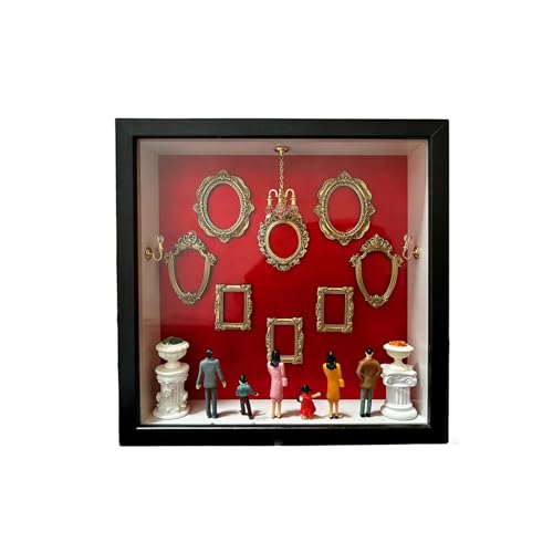 DIY Mini Museum Shadow Box - Family Memory Keepsake w/ Mini Figurines, Gift for Christmas, Mother's Day, Father's Day, Wedding Anniversary, 10.63x10.63 Vintage Red Velvet Wall Decor