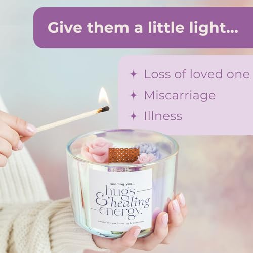 Sympathy Gifts for Loss of Loved One – Hugs and Healing Energy Sympathy Candle, 12oz Crackling Wood Wick Candle with Natural Soy Wax, Memorial & Grief Gift, Get Well Soon Gift - style: Hugs & Healing Energy Sympathy Candle