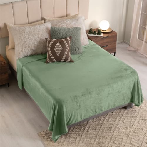 Vianney Sabia Blanket Full Size – Soft, Lightweight Fleece Throw for Bed, Couch, & Sofa, Breathable, Cozy Year-Round Comfort in Solid Sabia, Ideal for Bedroom Decor & All Seasons and Everyday Use - color: Green, size: Twin