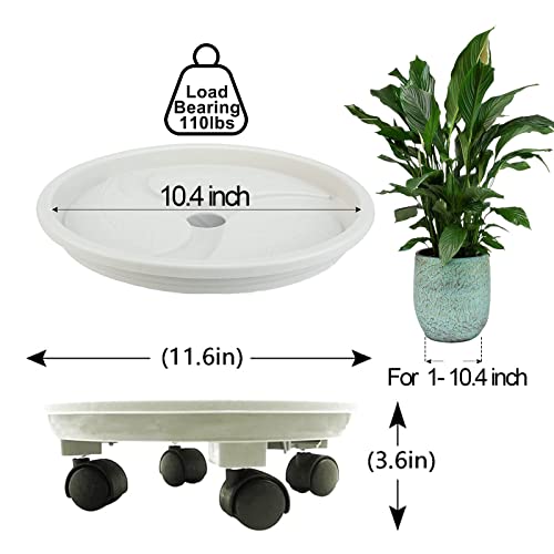 10 Inch Plant Caddy with Wheels & Water Container, 10.4" Round Plant Tray with Water Drawer, Rolling Planter Stand, for Indoor Outdoor, Bearing 110 Lbs, 2 Pack - size: 10 Inch