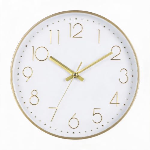 Wall Clock 12 Inch Silent Non-Ticking Wall Clocks Battery Operated Modern Style Gold Clock for Home Kitchen Bedroom Bathroom - color: Gold, size: 12 Inch