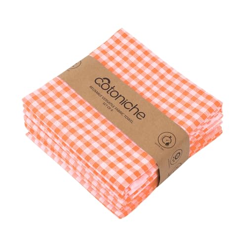 Plaid Dish Towels - Dish Cloth Set (24" x 16") Thin & Decor Perfect as Boho Kitchen Towels, Cute Washing Towel - (6 Pack) (Orange) - color: Orange, size: Set of 6