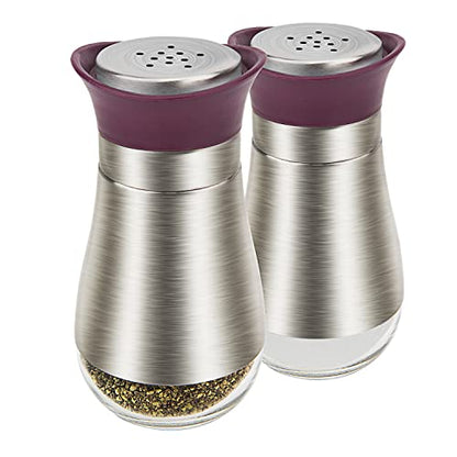 Salt Pepper Seasoning Glass Shaker with Stainless Steel Cover 2 pcs Pack Set (Purple) - color: Purple
