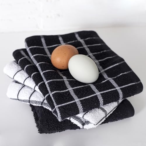 Ritz Premium 100% Cotton Terry Check Kitchen Dish Towels - Highly Absorbent, Super Soft, Long-Lasting, 25"x15", 3-Pack, Black - color: Black, size: 3-Pack - Kitchen Towel