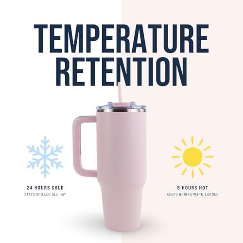 Hogg Big Swig 40oz Tumbler with Handle and Straw - Light Pink, 40 oz Tumbler, Insulated Cup with Handle, 40oz Water Bottle with Straw, Thermal Cups, Leak Proof Lid, Travel Mugs, Stainless Steel - color: Light Pink