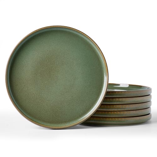 famiware Star 10/8 inches Dinner Plates Set for 6, Capulet Olive | Fine Stoneware Kitchen Plates for Salad, Dessert, Double Reactive Glaze, Microwave Dishwasher Safe, Lead-free, Cadmium-free - color: Capulet Olive, size: 10"(6pcs)ST