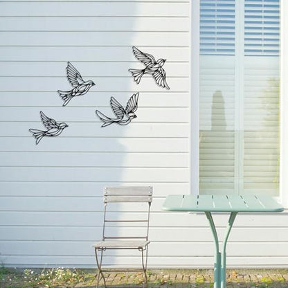 Hnatzu Black Sparrow Metal Bird Wall Art, Set of 4 Flying Birds for Indoor and Garden, Living Room & Kitchen Decor